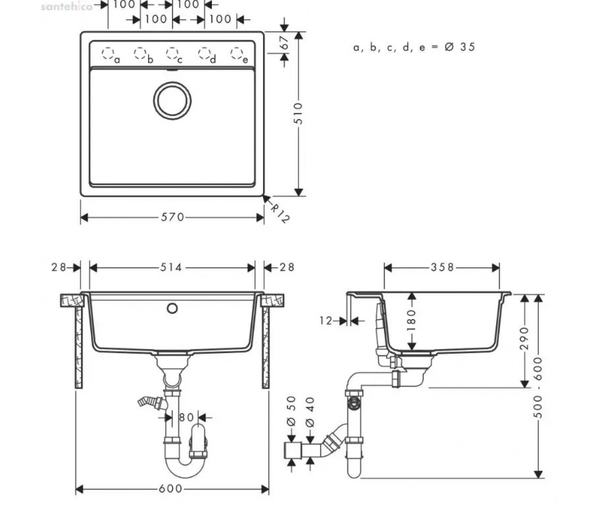 Кухонная мойкас одной чашей  S52 S520-F510 43359170:Чертеж 