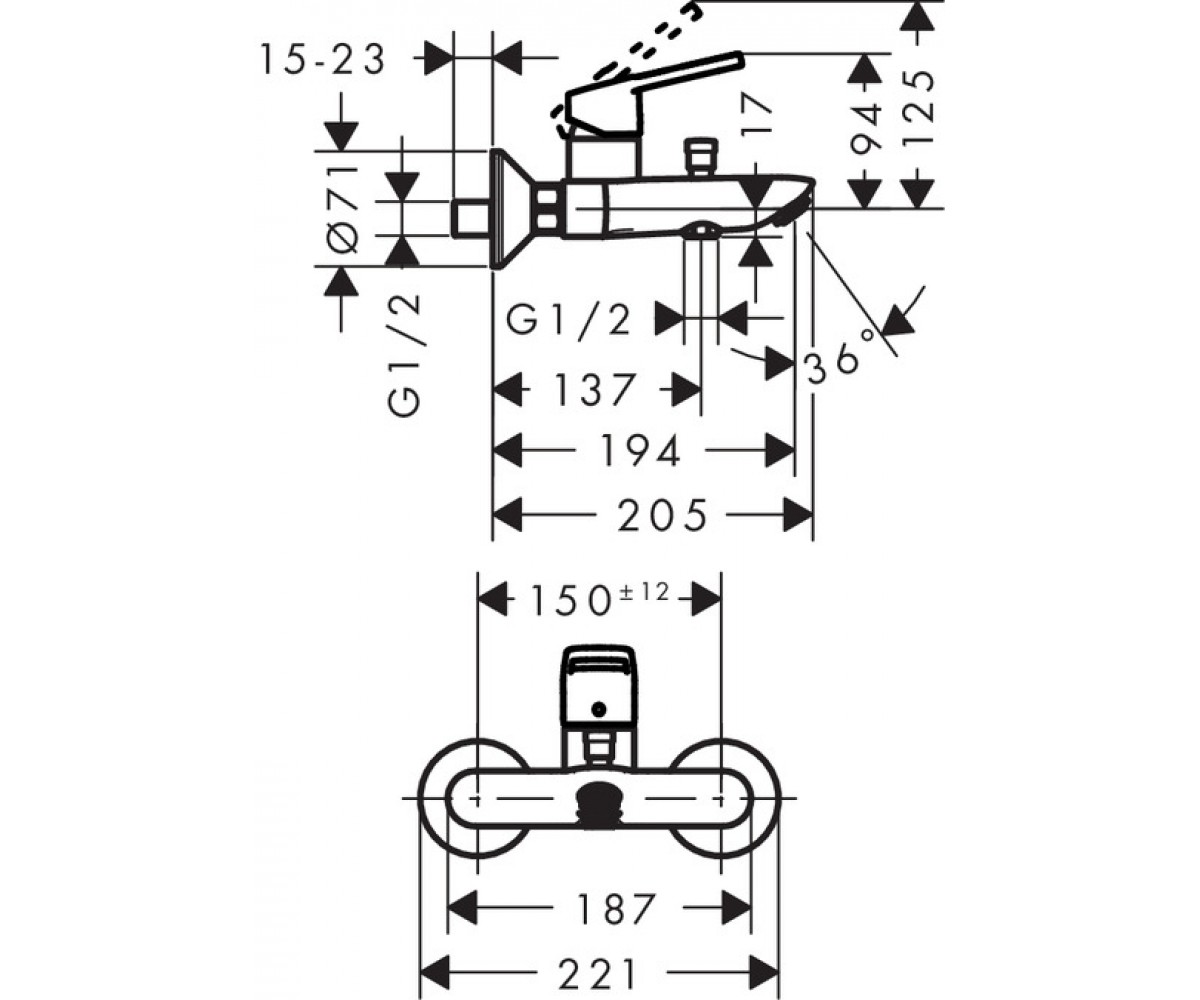 Смеситель для ванны  LOGIS LOOP 71244000:Чертеж 