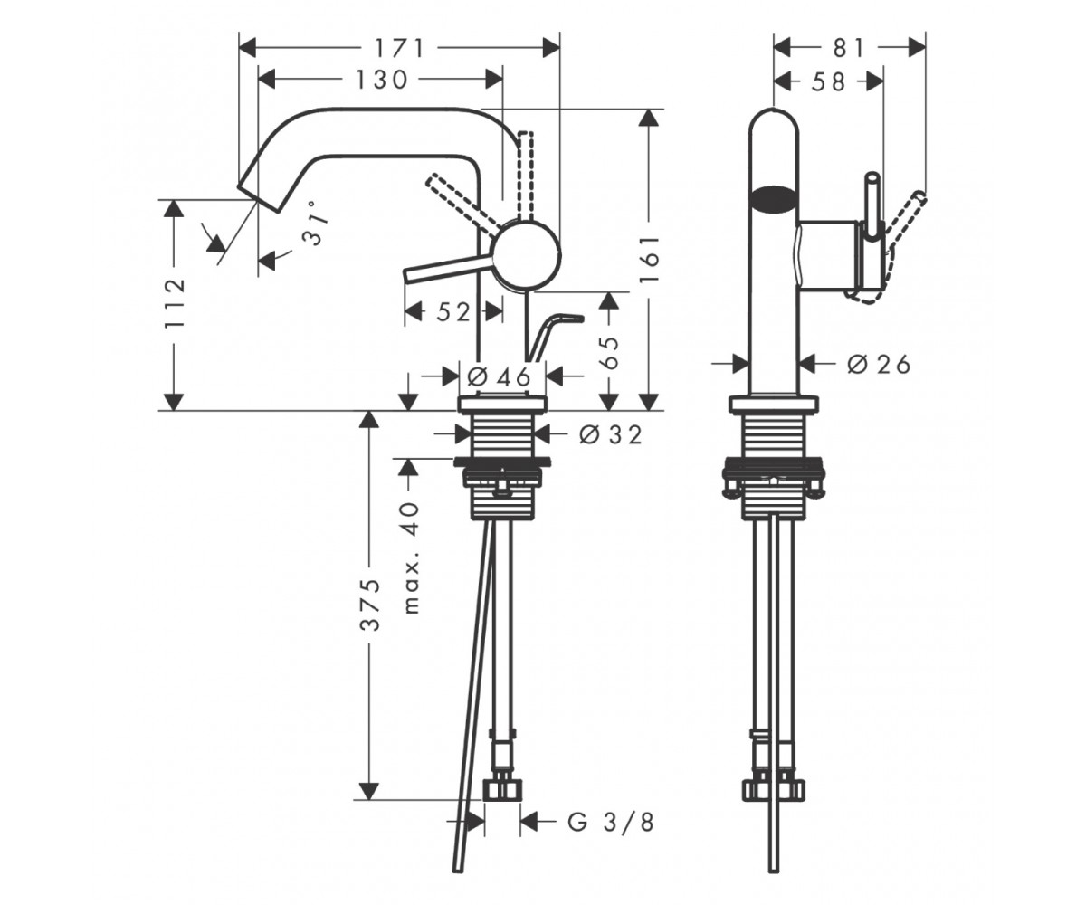 Смеситель для раковины  TECTURIS S 73323140:Чертеж 