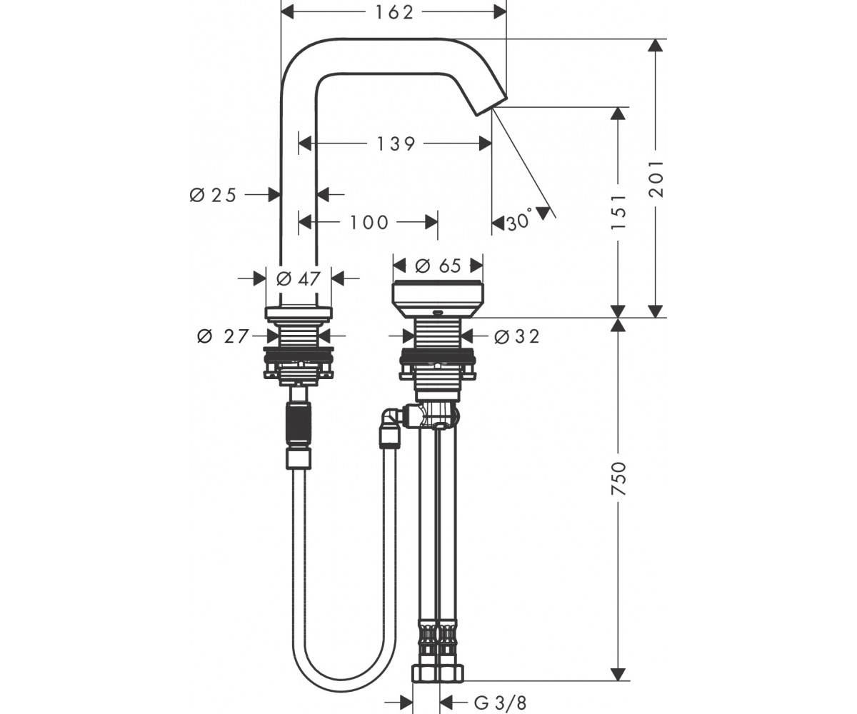 Смеситель для раковины  TECTURIS S COOLSTART 73353140:Чертеж 