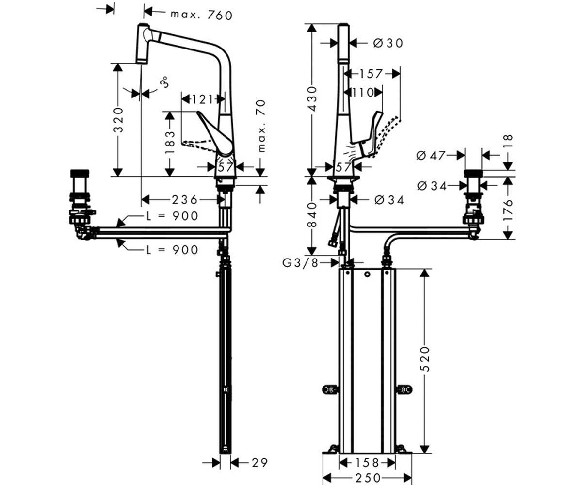 Змішувач для кухні metris select m71  73806000:Чертеж 