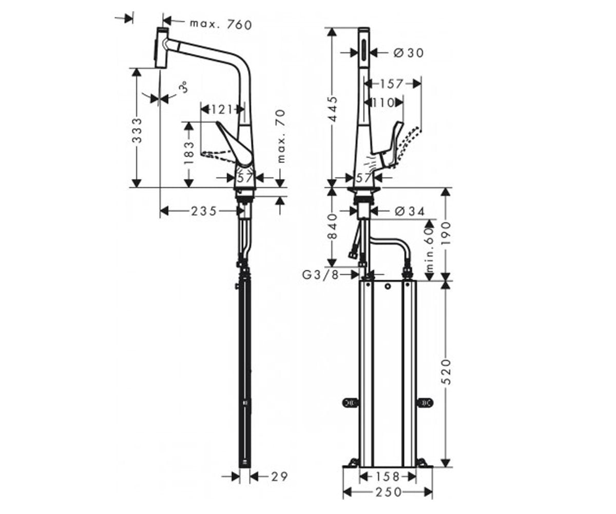 Смеситель с выдвижной лейкой  METRIS M71 73816000:Чертеж 