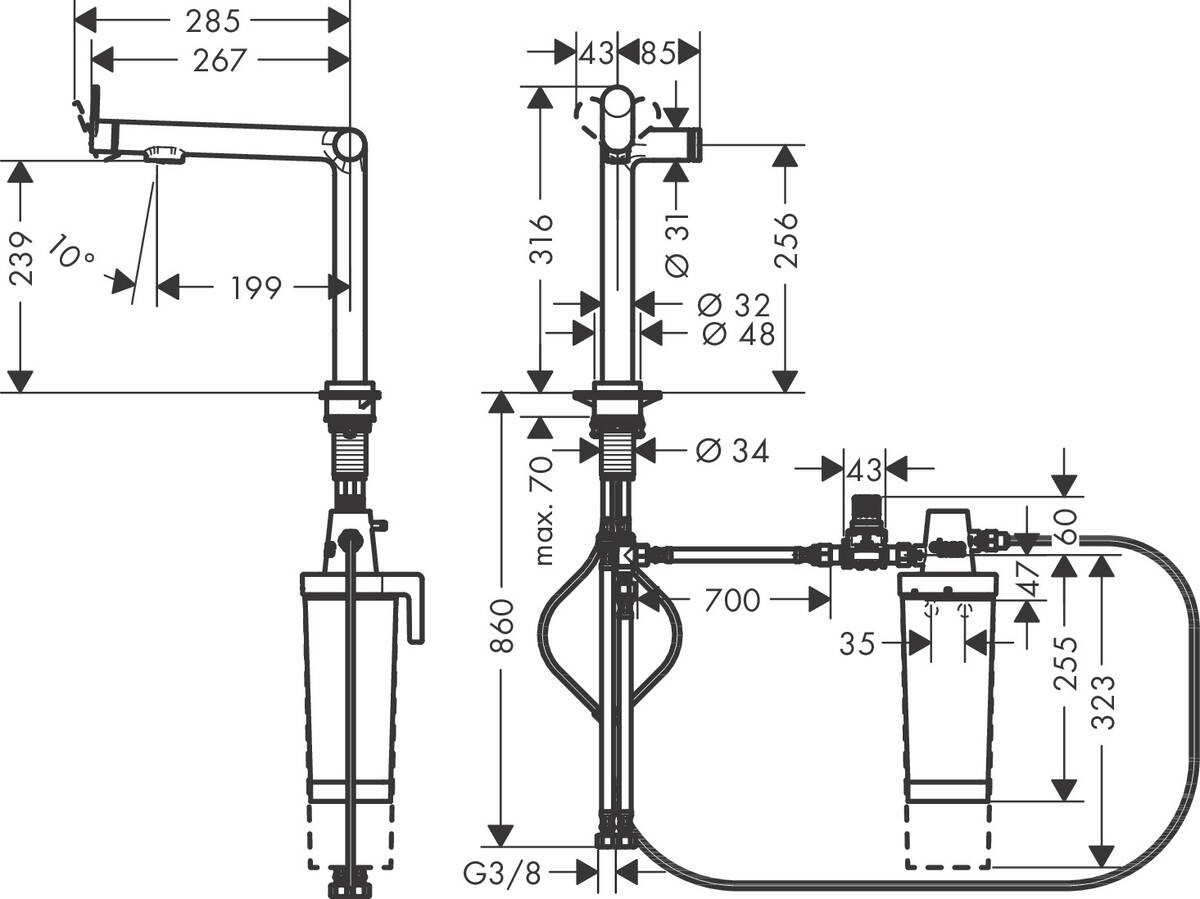 Кухонный смеситель  AQITTURA M91 FILTERSYSTEM 240 76802000:Чертеж 