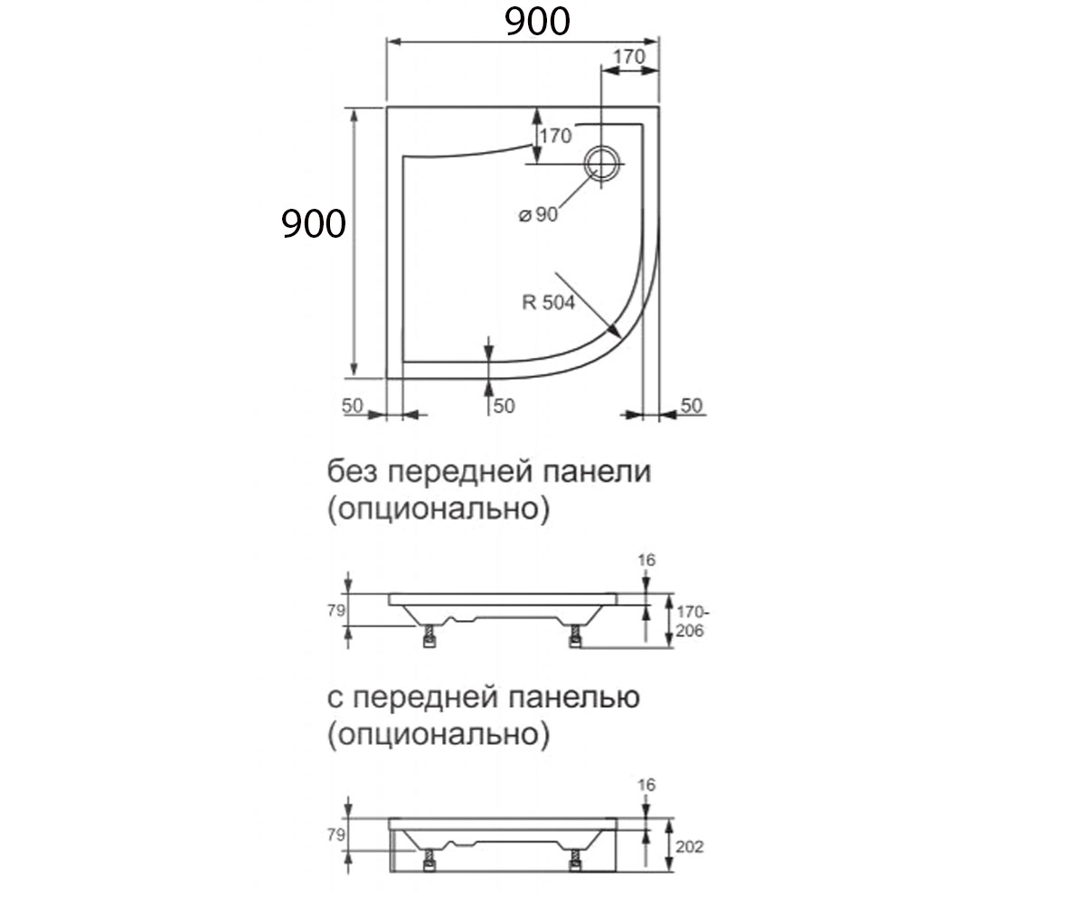Угловой поддон 90х90 см  MARANO 202021.055:Чертеж 