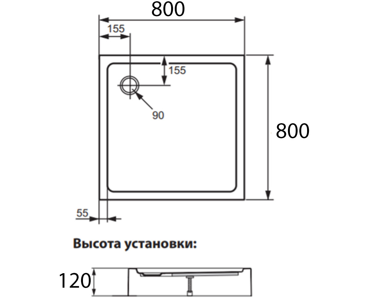 Поддон квадратный 80х80 см  XERANO 840701.055:Чертеж 