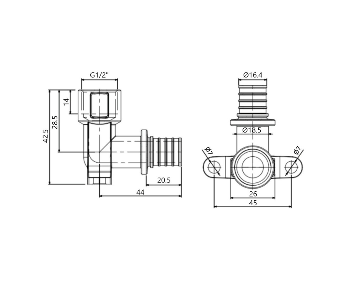 Угол натяжной Icma №1040 d20х2,8-1/2в настенный 851040ADGW0  851040ADGW05:Чертеж 