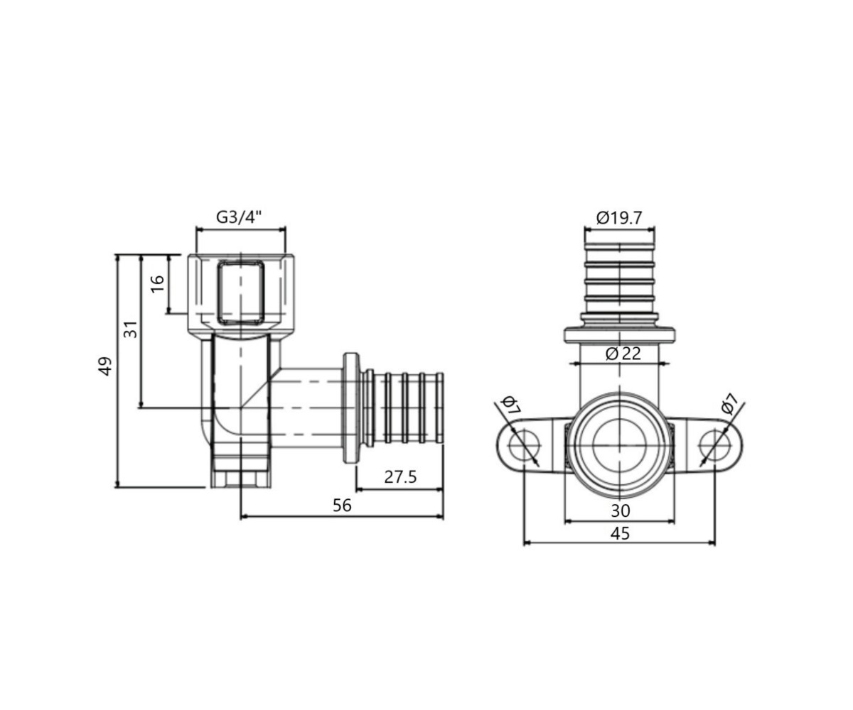 Угол натяжной Icma №1040 d25х3,5-3/4в настенный 851040AEGX05  851040AEGX05:Чертеж 