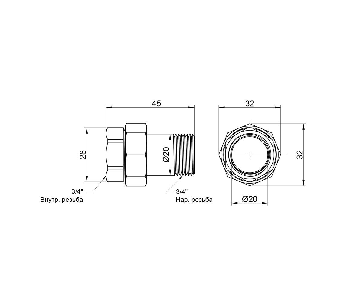 Сгон американка Icma 3/4 прямой №818  85818AE06:Чертеж 