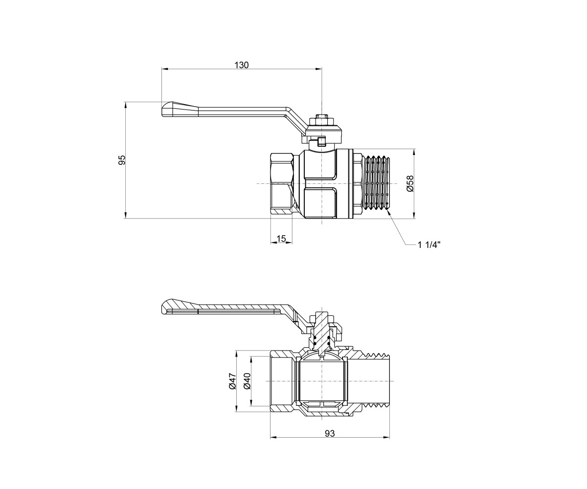 Кран шаровой Icma 11/4 прямой №352  87352AG11:Чертеж 
