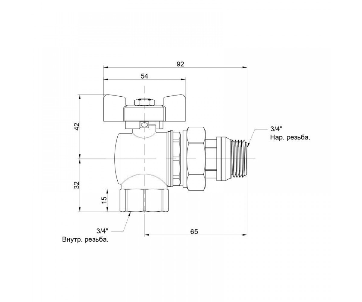 Кран шаровой американка 3/4 угловой  87362AE11:Чертеж 