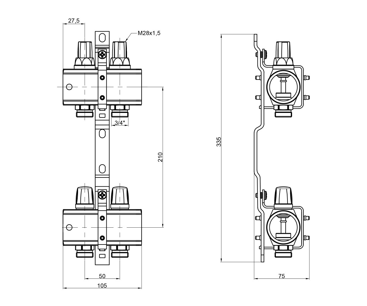 Коллектор Icma 1 2 выхода, без расходомера №K005  87K005PG06:Чертеж 