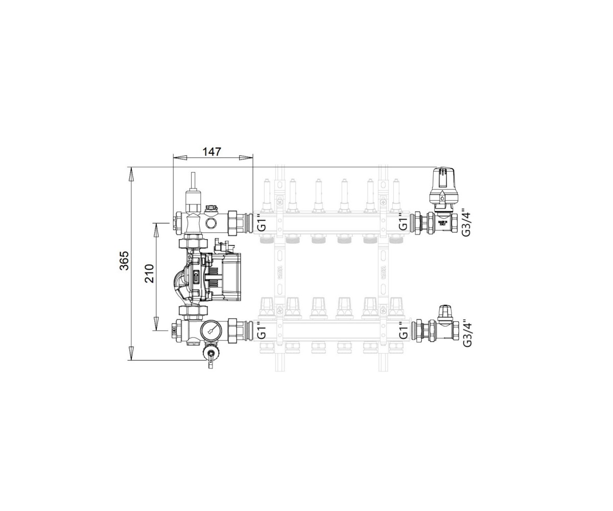 Смесительная группа Icma без насоса №M060  87M060PG06:Чертеж 