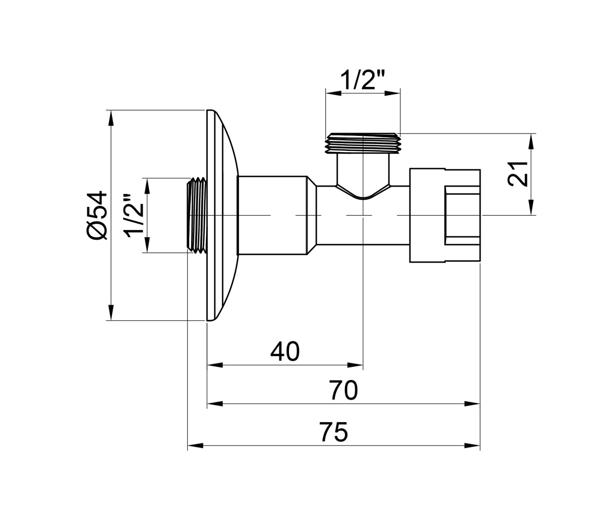 Кран приборный буксовый Icma 1/2 угловой №519  90519AD07:Чертеж 