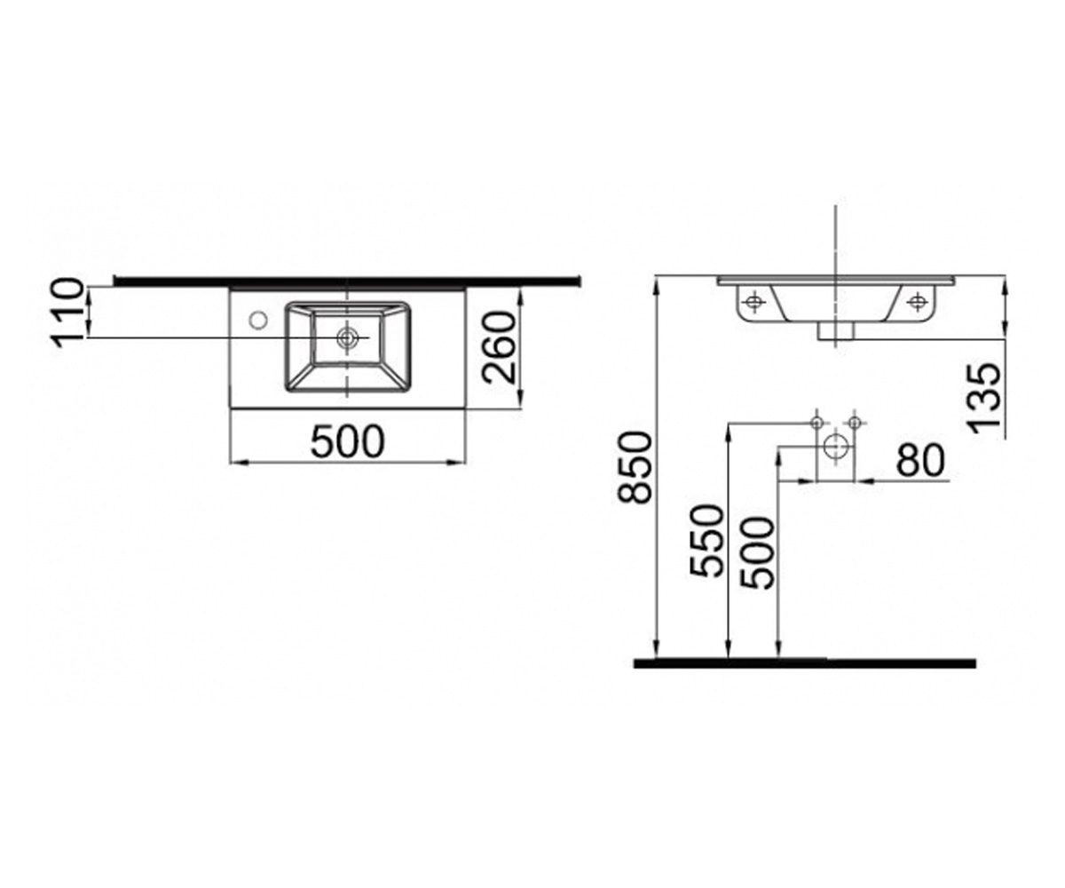 Раковина, 50 см  MERKUR 0201-3507-07:Чертеж 