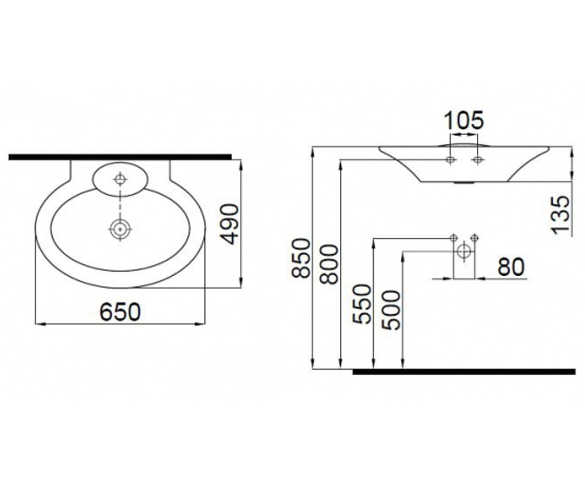 Раковина на столешницу  RENA 2901-0505:Чертеж 