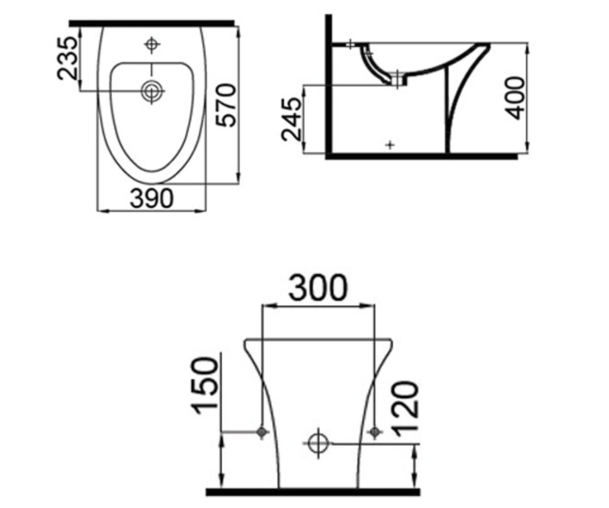 Биде напольное  RENA 2906-0105-08:Чертеж 