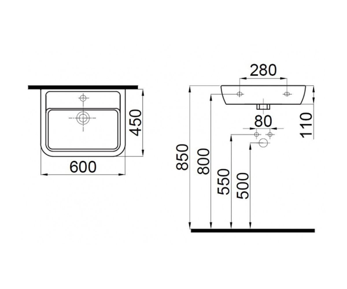 Раковина  HALLEY 3201-0455:Чертеж 