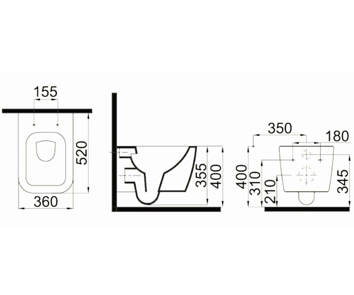 Унитаз подвесной  HALLEY 3204-2616-1101:Чертеж 