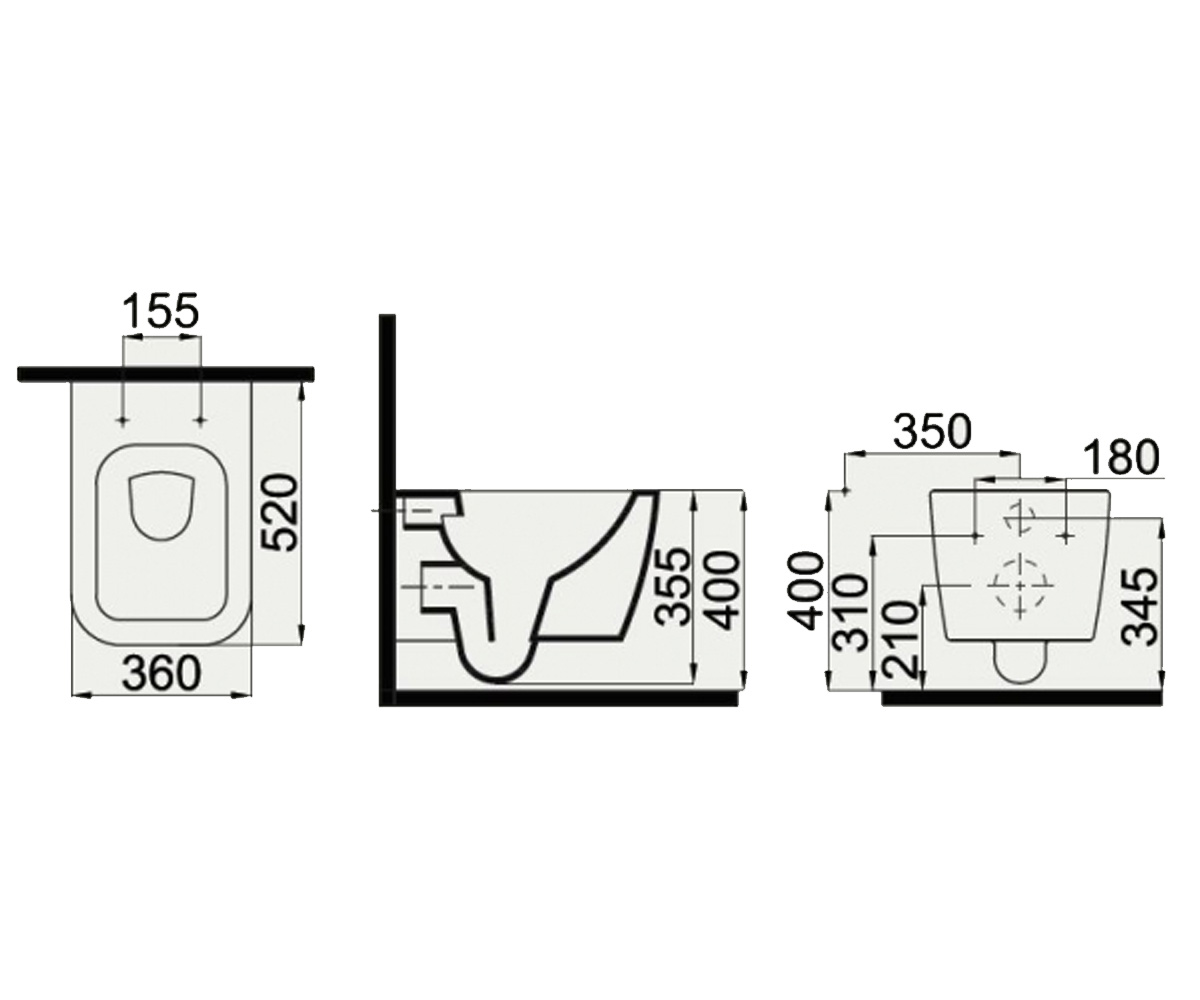 Унитаз подвесной без сиденья  HALLEY 3204-2616:Чертеж 