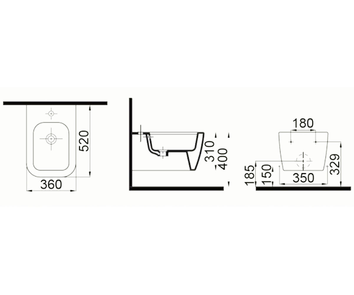 Биде подвесное  HALLEY 3206-2605-1201:Чертеж 