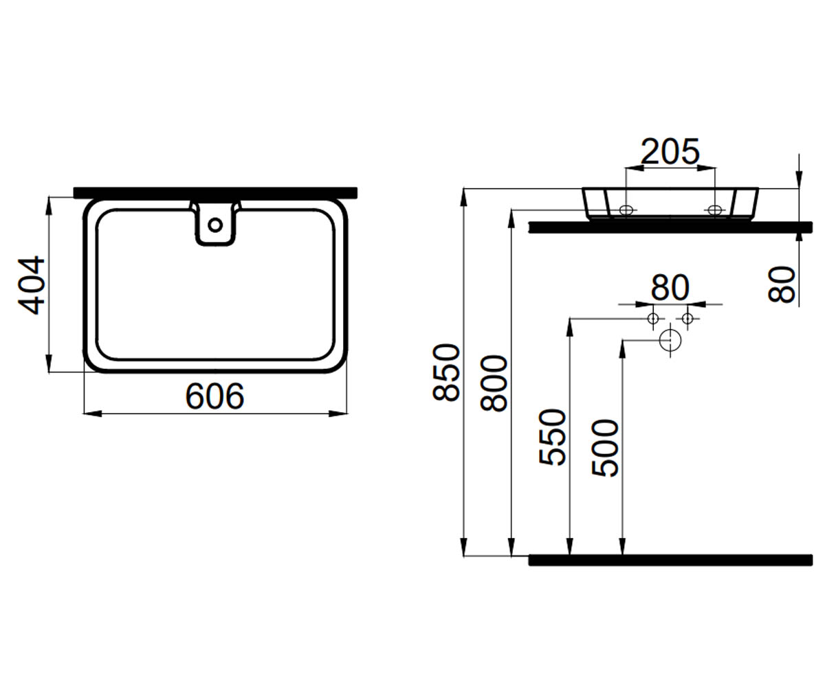 Раковина на столешницу  SLIM RECTANGLE 6001-1405:Чертеж 