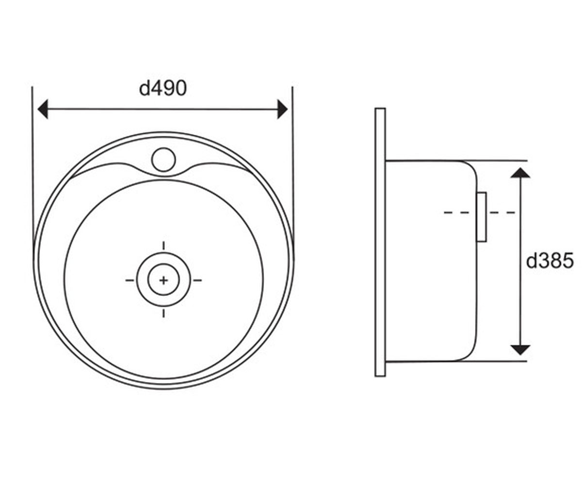 Мойка круглая  490-A 0.8 SATIN 180:Чертеж 