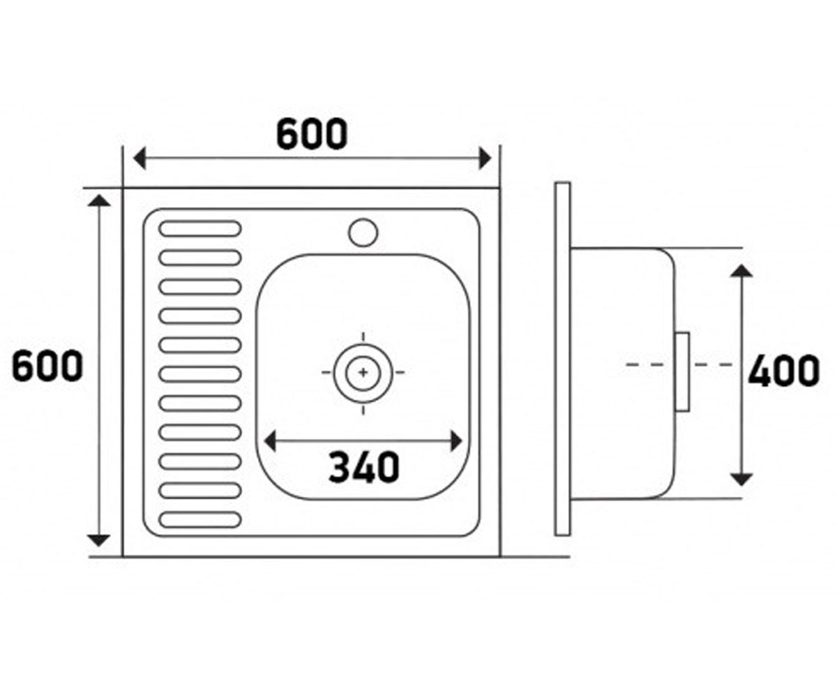 Кухонная мойка  6060-R 0.6 DECOR 160:Чертеж 