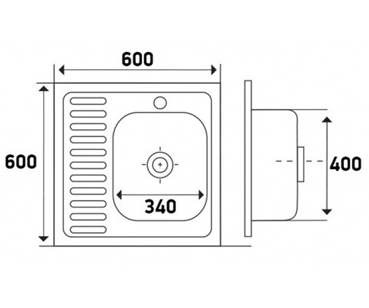 Мойка с крылом  6060-R 0.8 POLISH 180:Чертеж 