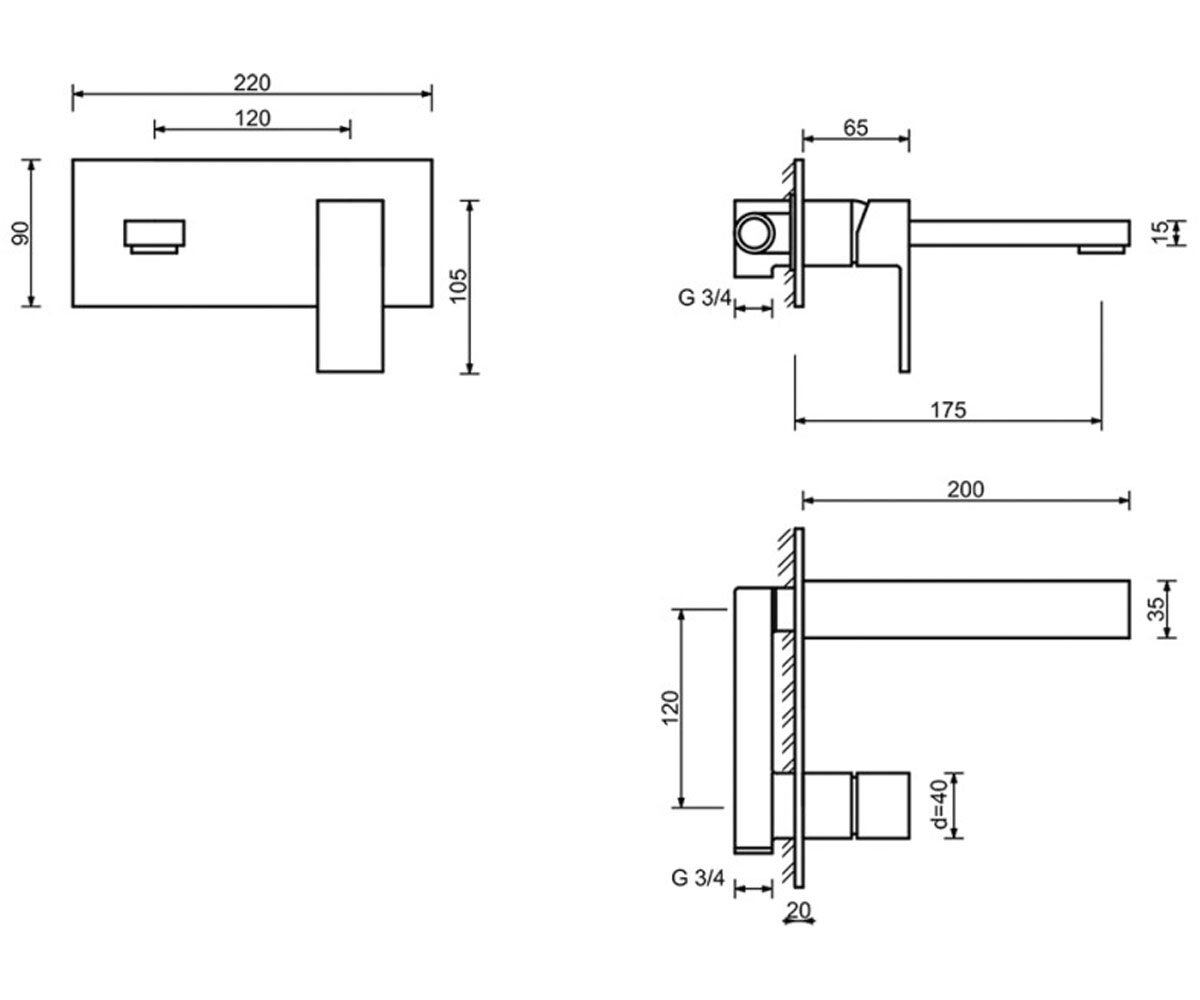 Смеситель настенный  IMP33001C10:Чертеж 