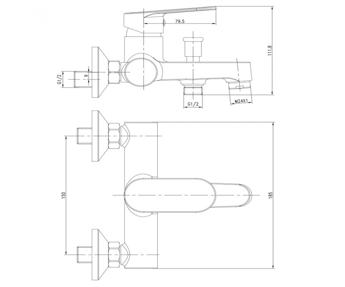 Смеситель для ванны  LESNA 10070W:Чертеж 