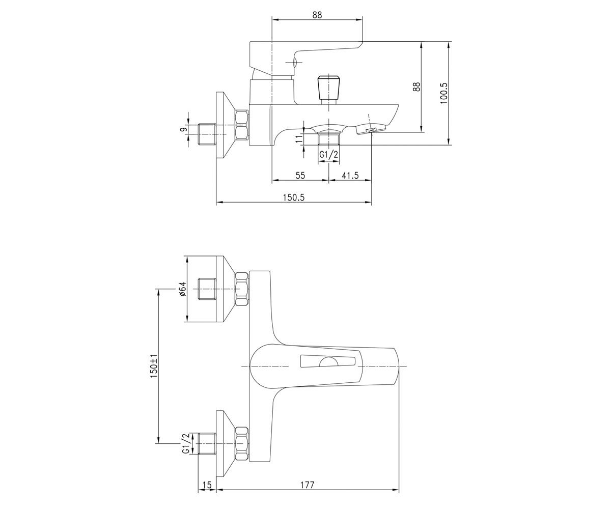 Смеситель для ванны  BRECLAV 10245W:Чертеж 