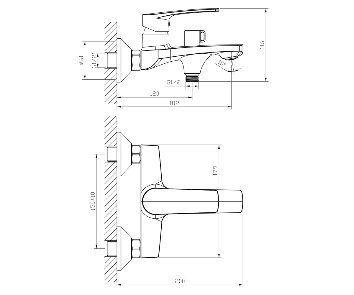 Смеситель для ванны  KAMPA 10285:Чертеж 