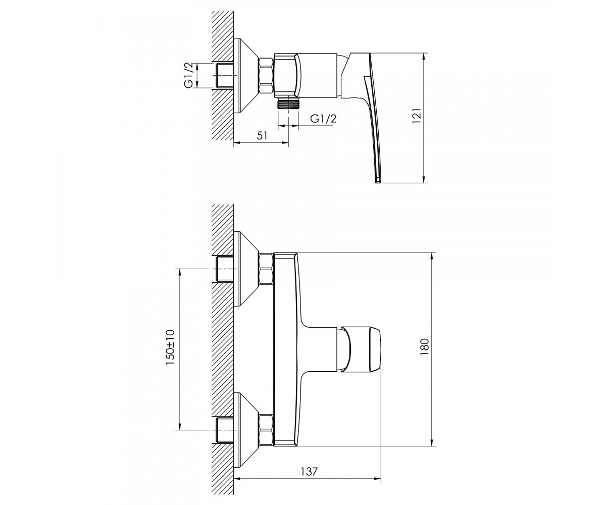 Смеситель для душа  KAMPA 15285:Чертеж 