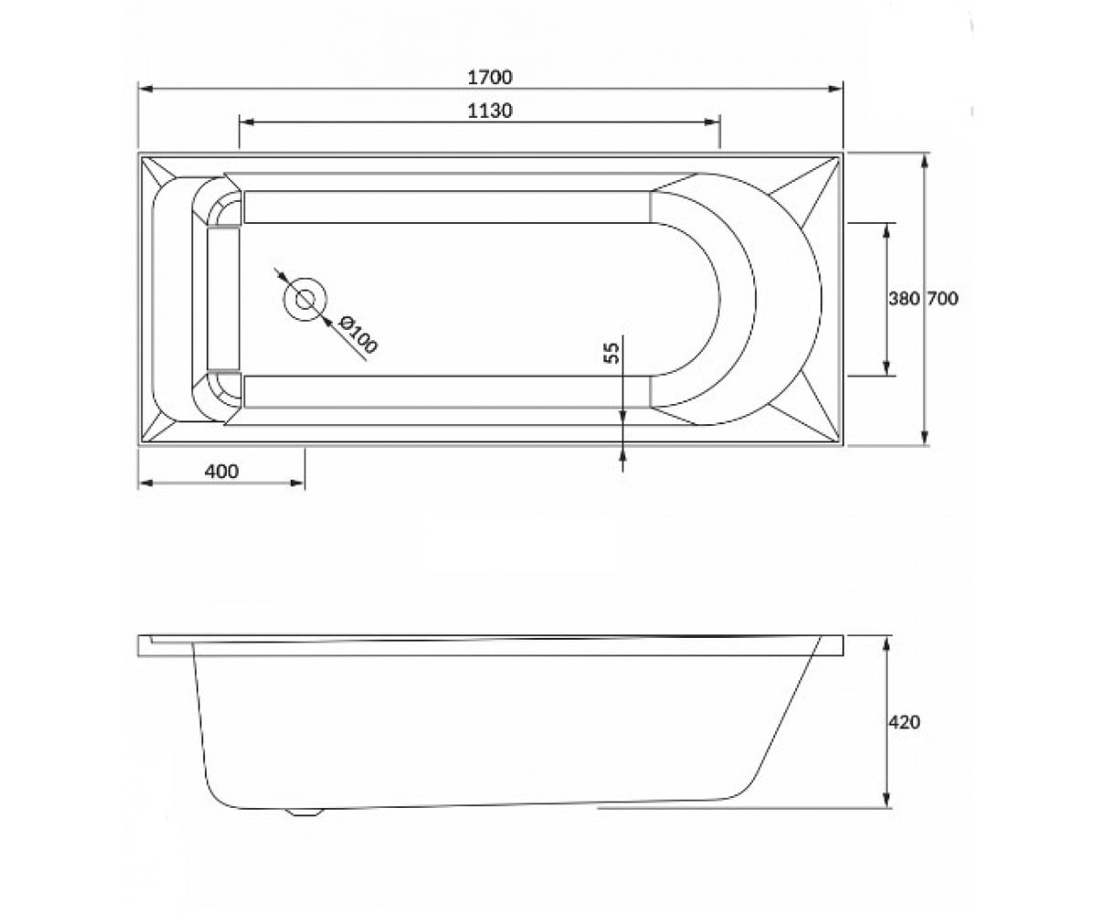 Ванна акриловая пристенная  VALTICE NEW B0700657070:Чертеж 