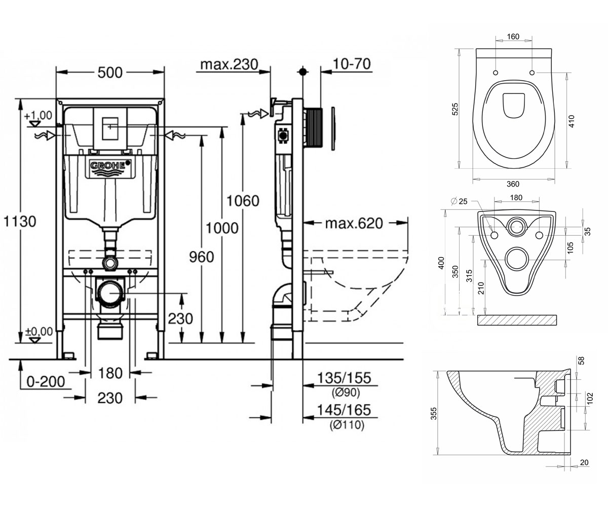 Инсталляция с унитазом  NETKA C065048+38772001:Чертеж 