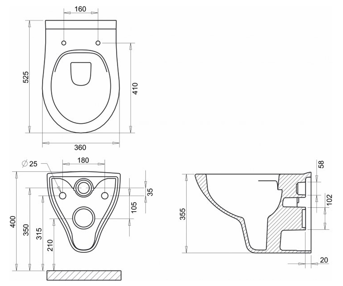 Чаша унитаза  NETKA RIMLESS C065048:Чертеж 