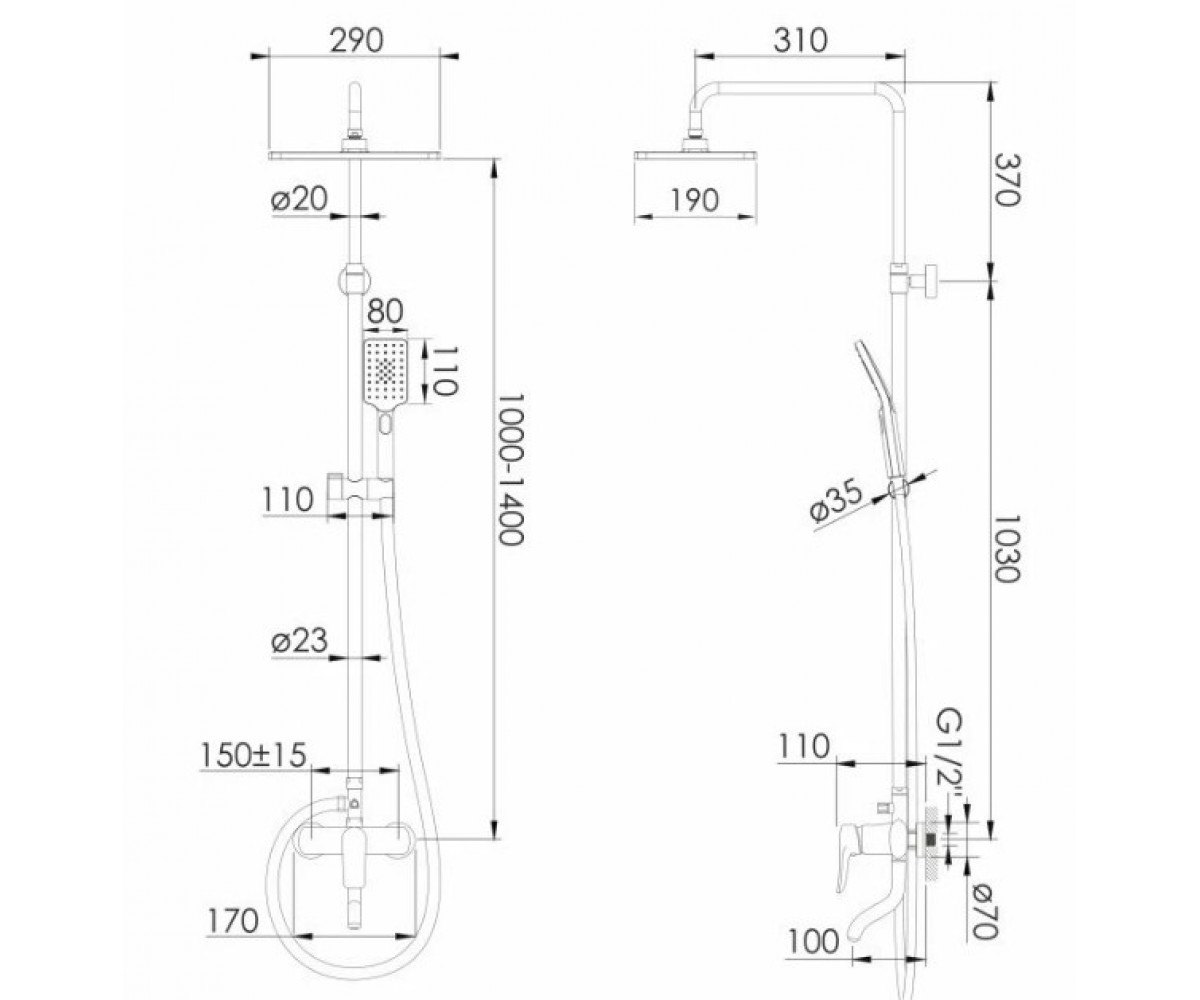 Душевая система  MODUS F03008201SB:Чертеж 
