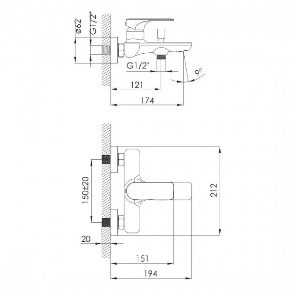 Смеситель без душевого гарнитура  LEDNICE F03207901BA:Чертеж 
