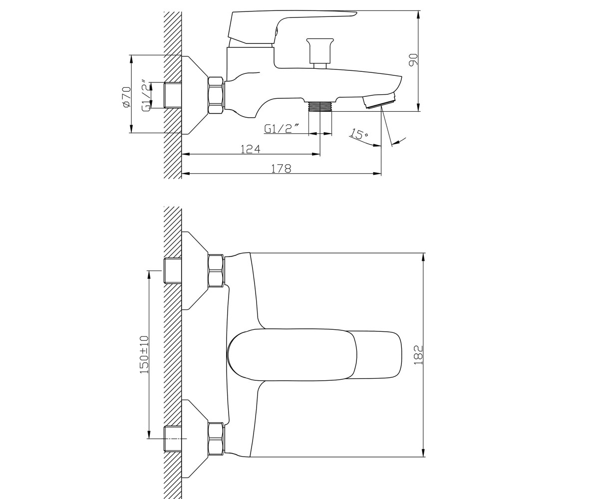 Смеситель для ванны  STRELA F03208301AA:Чертеж 