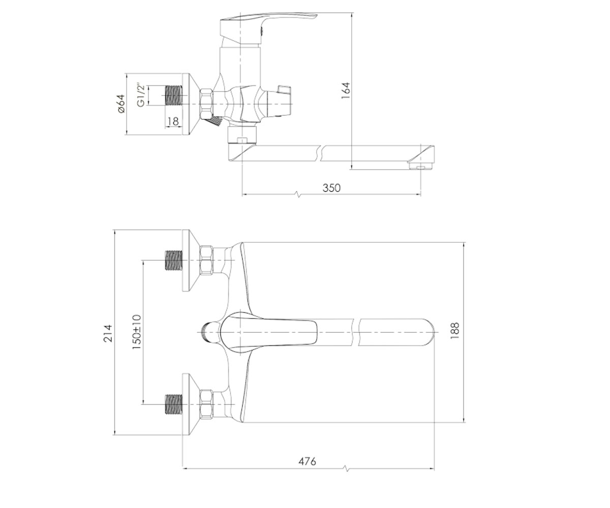 Смеситель для ванны  FLORENC F03208401AB:Чертеж 