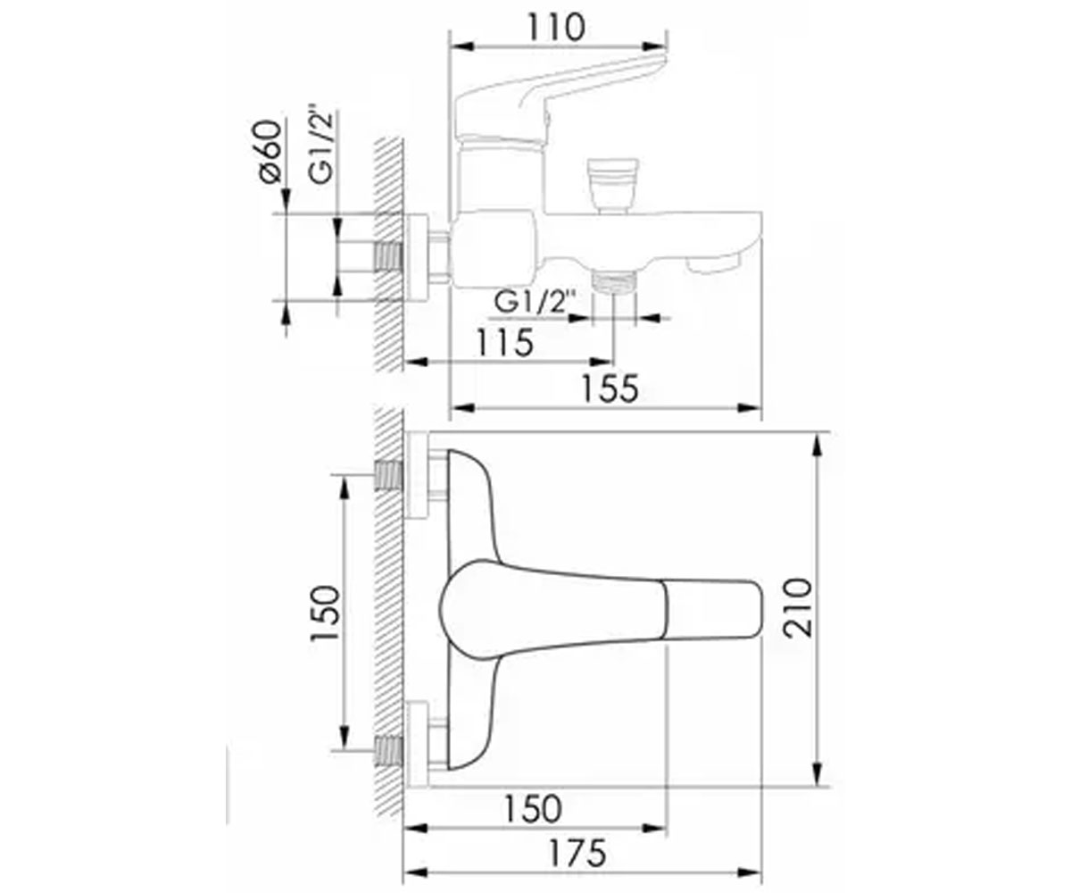 Смеситель для ванны  KRASA F03208601AA:Чертеж 