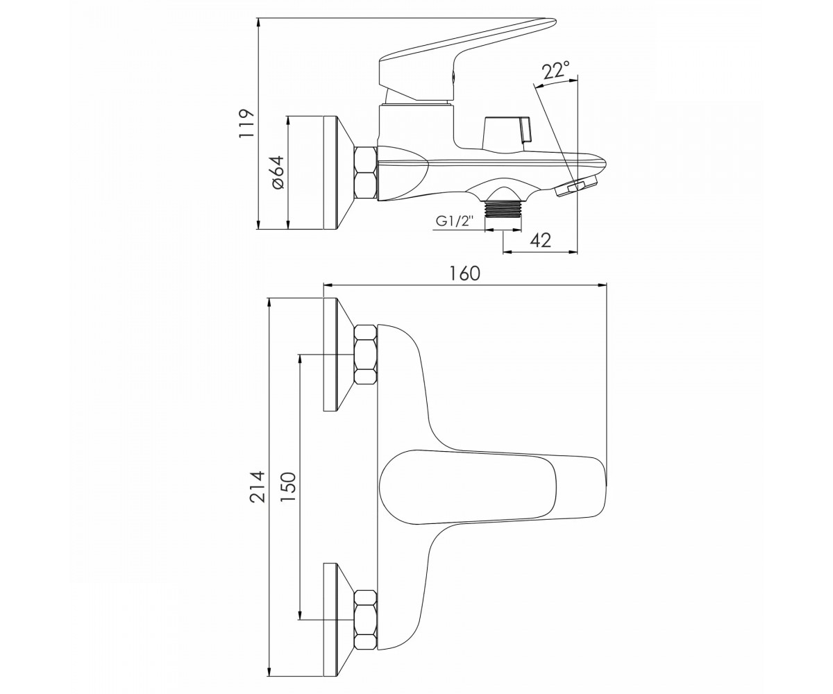 Однорычажный настенный смеситель  ORLIK F03209401CA:Чертеж 