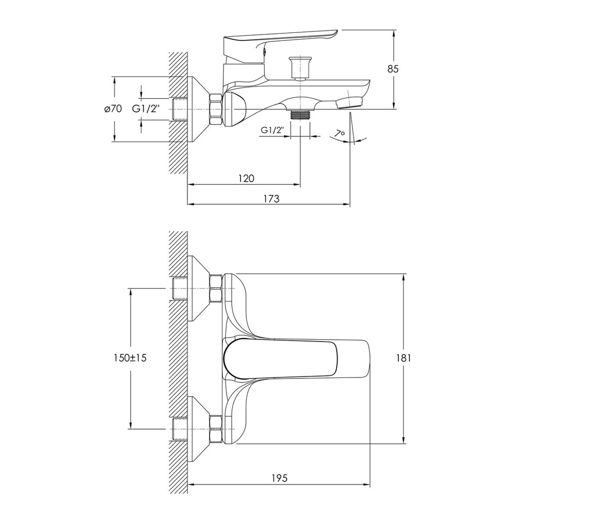 Смеситель для ванны  ODRA F0328701BL:Чертеж 