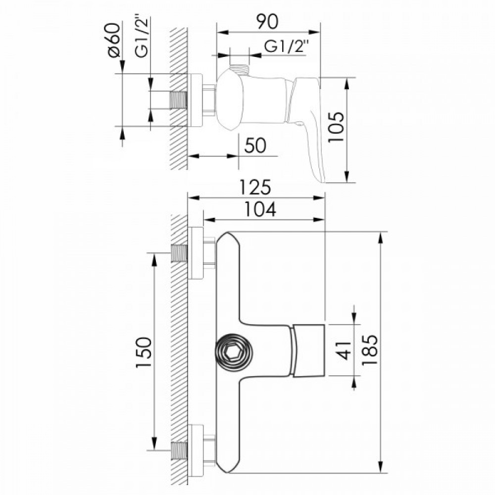 Смеситель для душа однорычажный  KRASA F03307201AA:Чертеж 