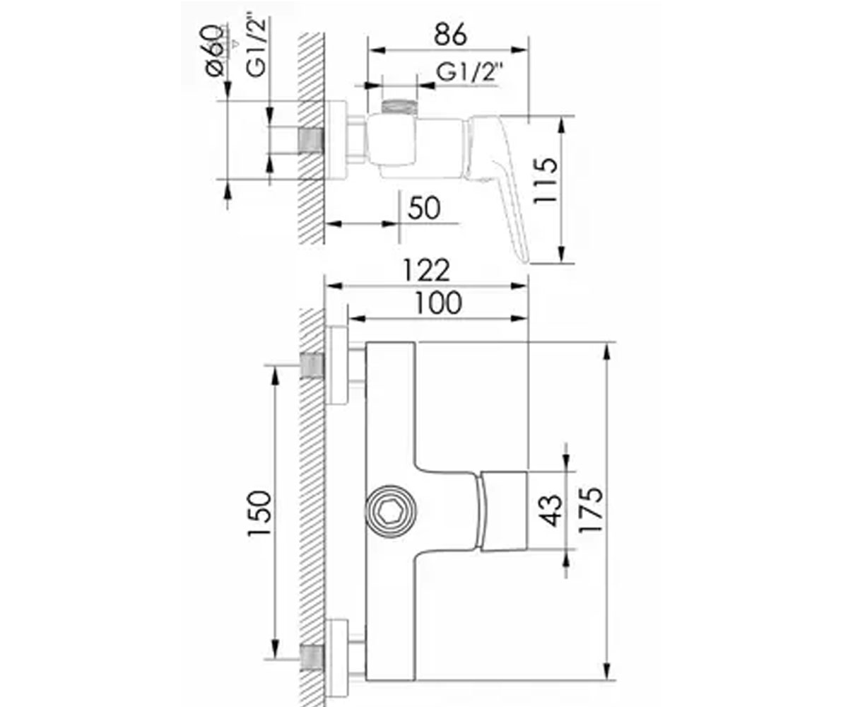 Смеситель для душа  KRASA F03308601AA:Чертеж 