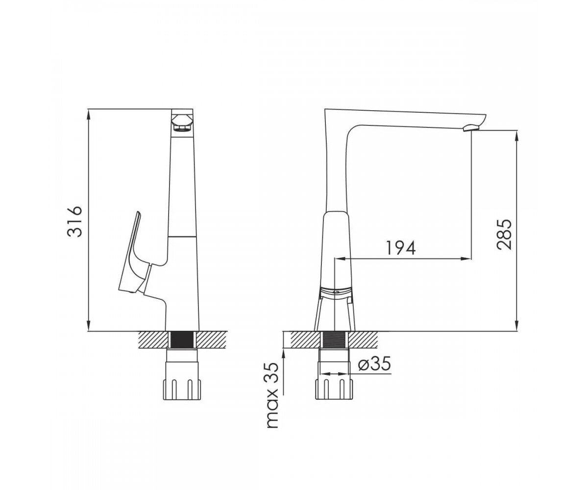 Смеситель с боковым рычагом  PIVOT F03408501WV:Чертеж 