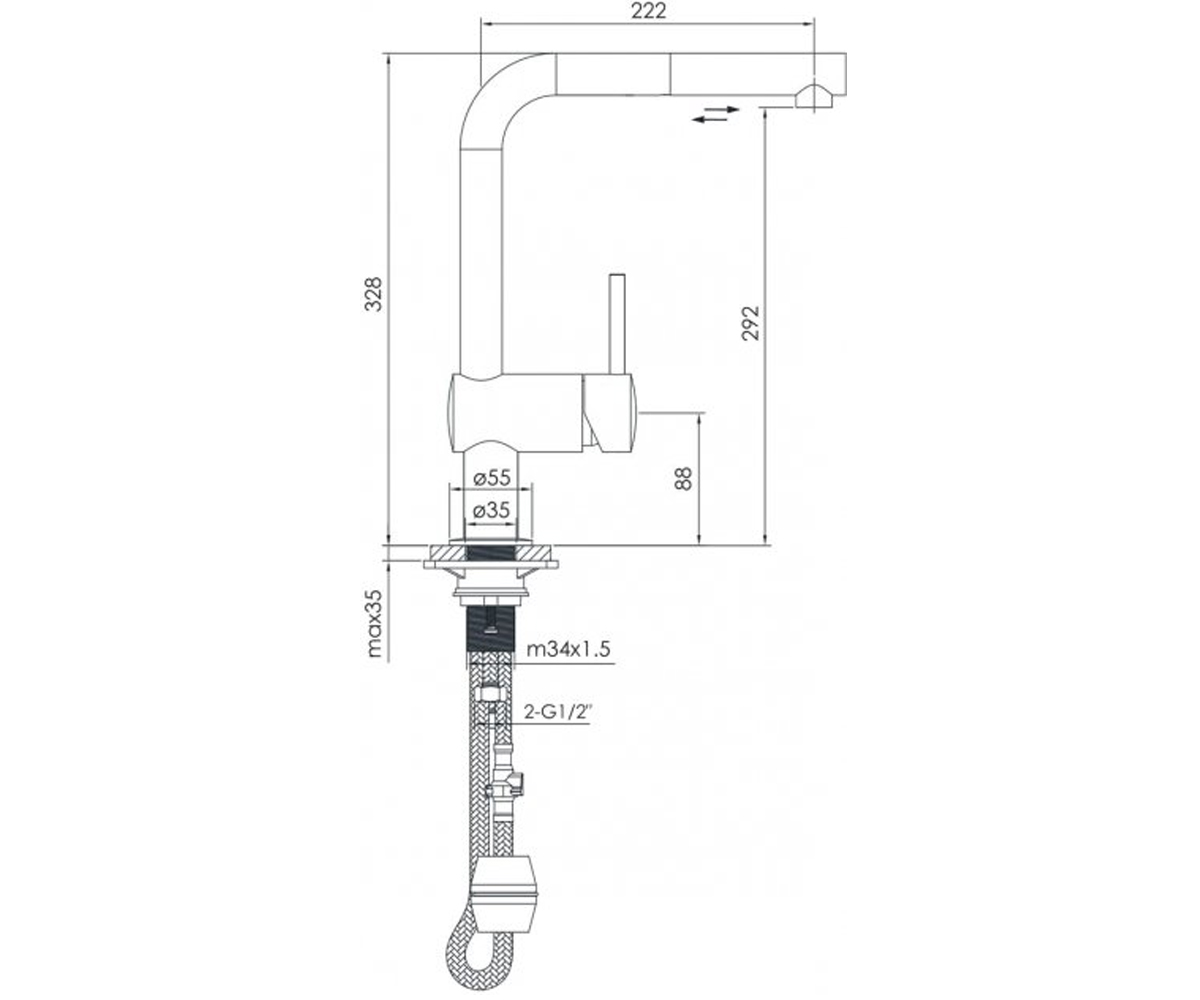 Кухонный смеситель  PIVOT F03408502LT:Чертеж 