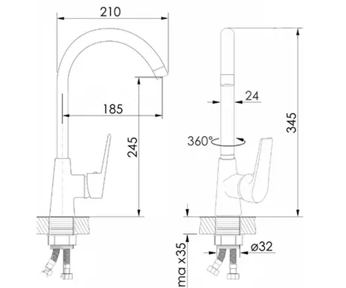 Кухонный смеситель  KRASA F03408601AA:Чертеж 