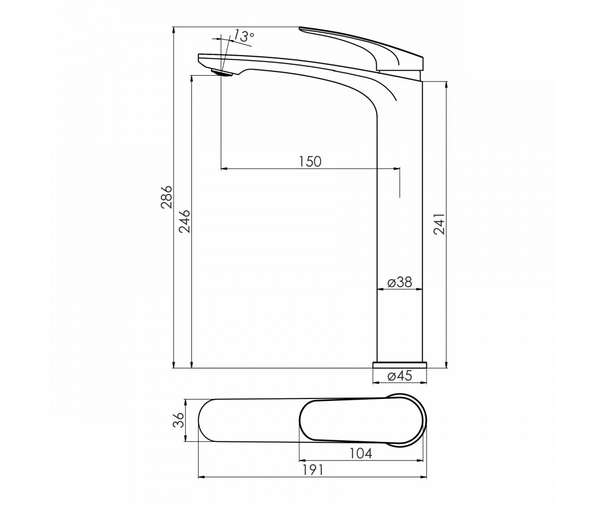 Смеситель для накладной раковины  PERLA F03508001CB:Чертеж 