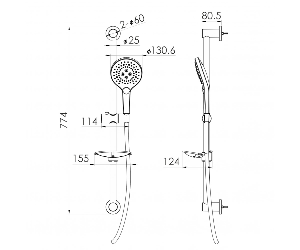Душевой набор со штангой  SPR370 F03800101DR:Чертеж 